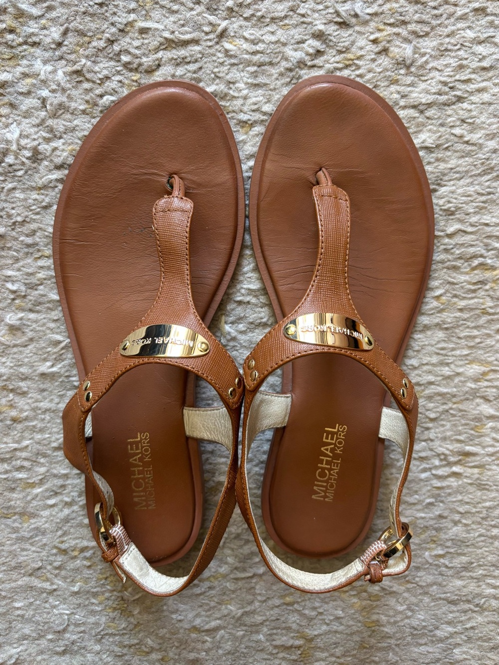 Michael Kors Brown Leather T-Stripe Sandals